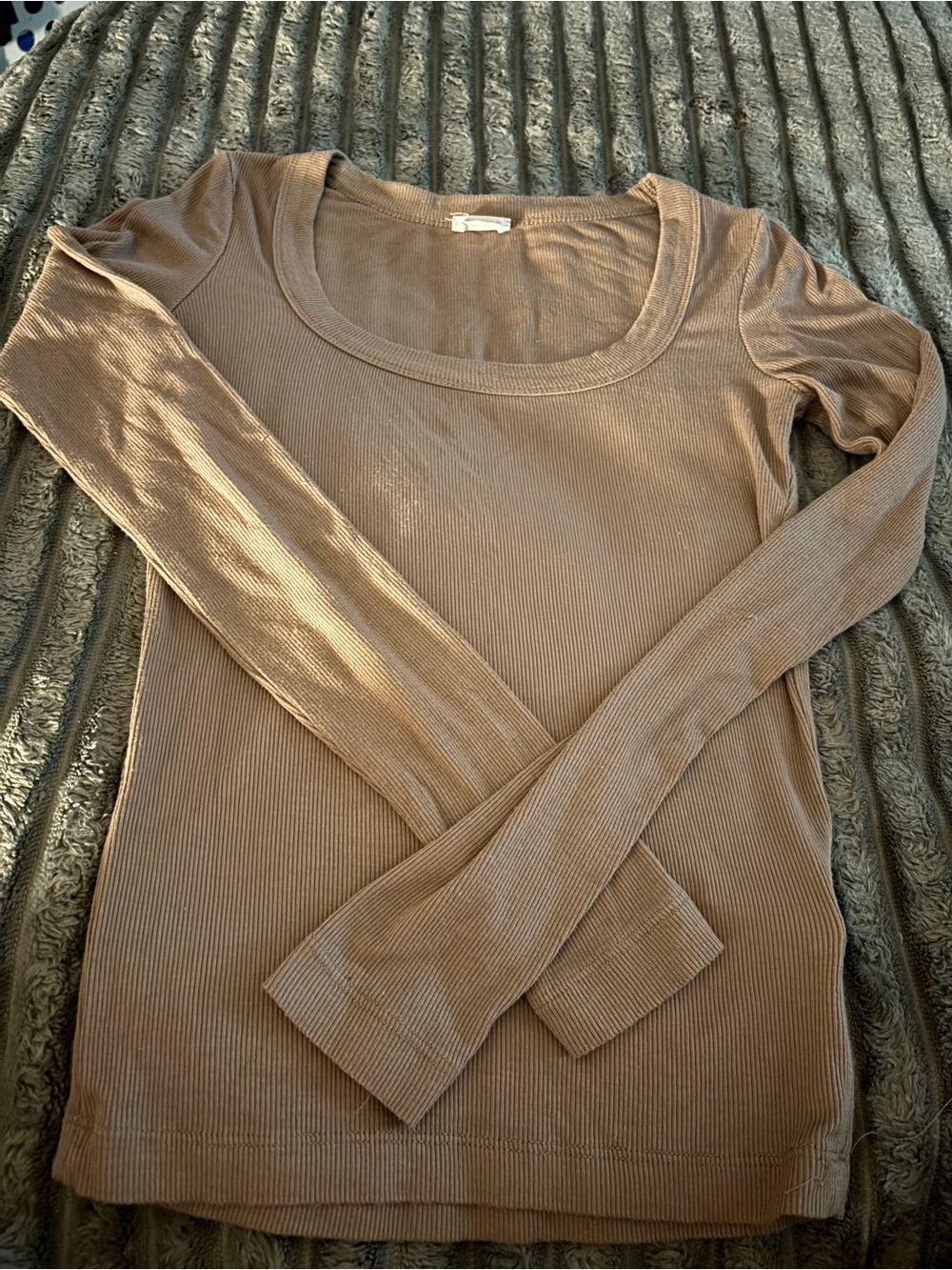 Cotton On Ribbed Scoop Neck Long Sleeve Top - Tan XS